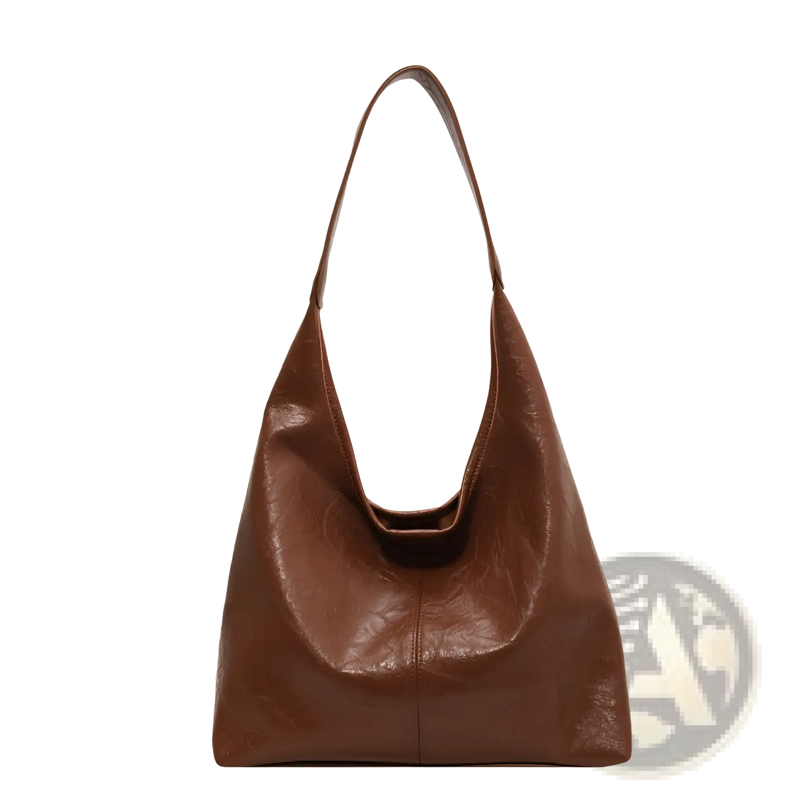 Brown leather vintage tote bag with soft crinkled texture and single shoulder strap large capacity handbag