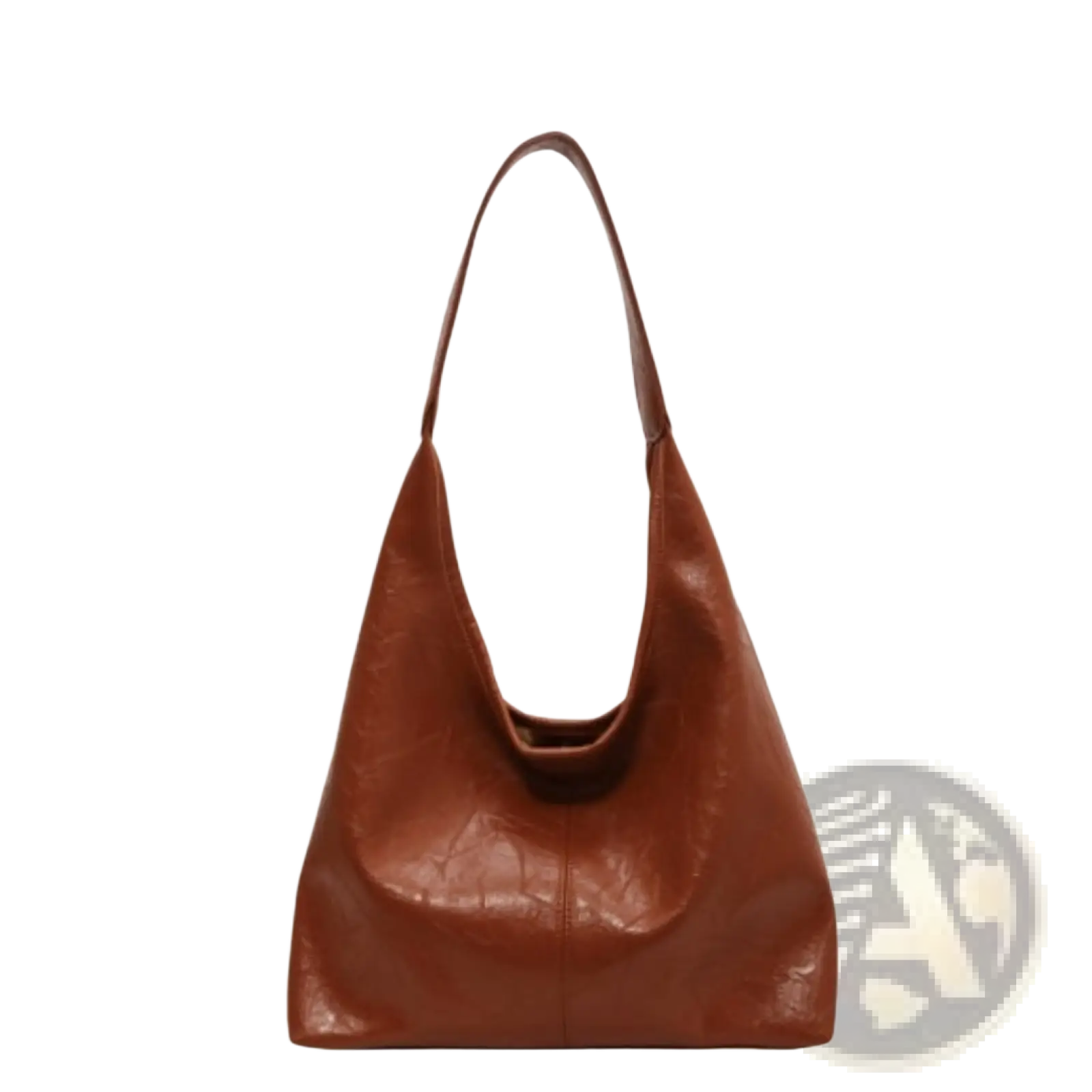 Brown leather vintage tote bag with large capacity and a single shoulder strap for convenient shoulder use