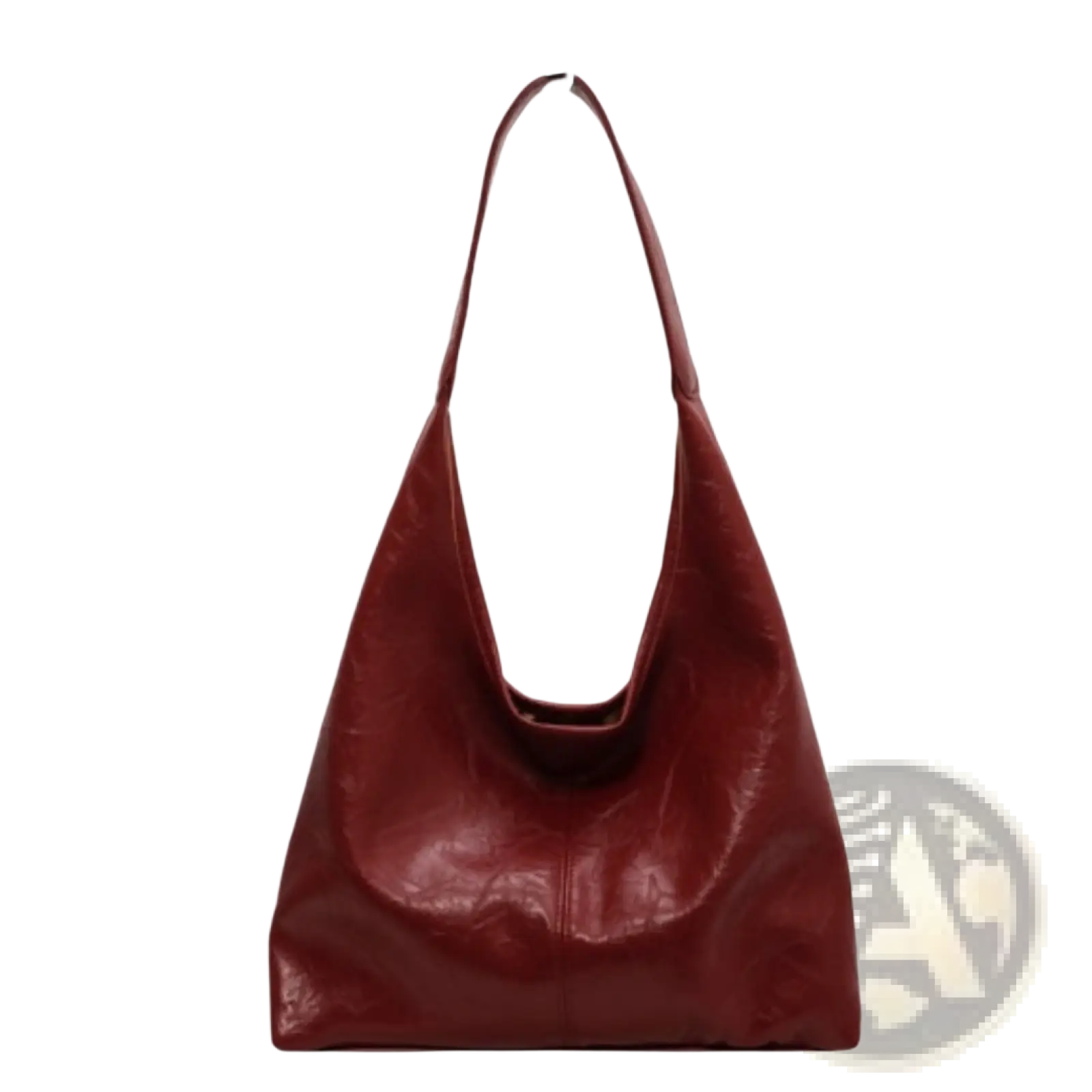 A deep red glossy leather vintage tote bag with large capacity and single shoulder strap for daily use