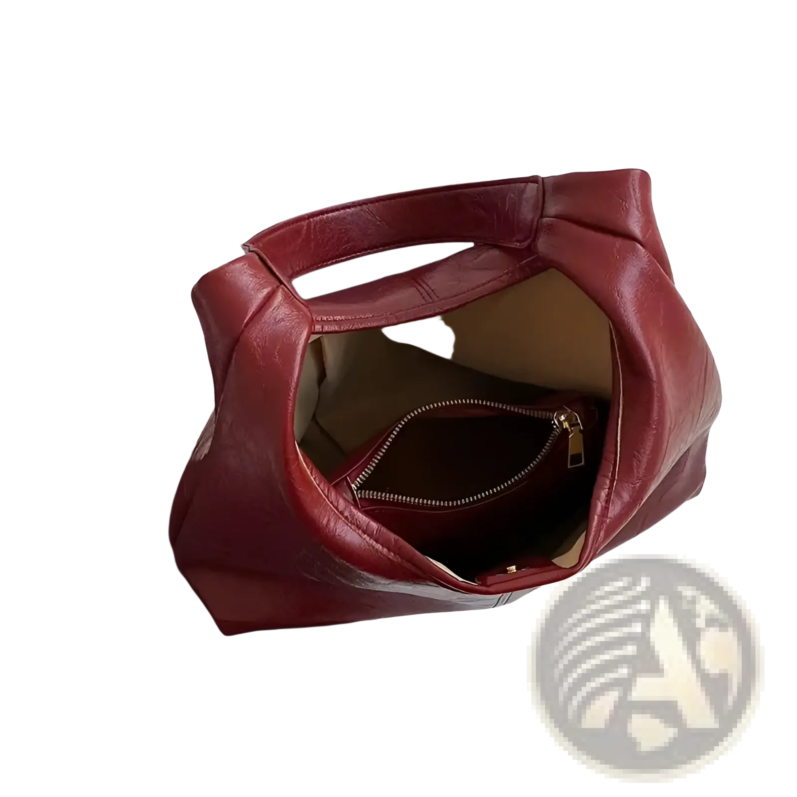 Vintage leather tote bag large capacity deep red leather with quilted interior and gold-tone zipper closure