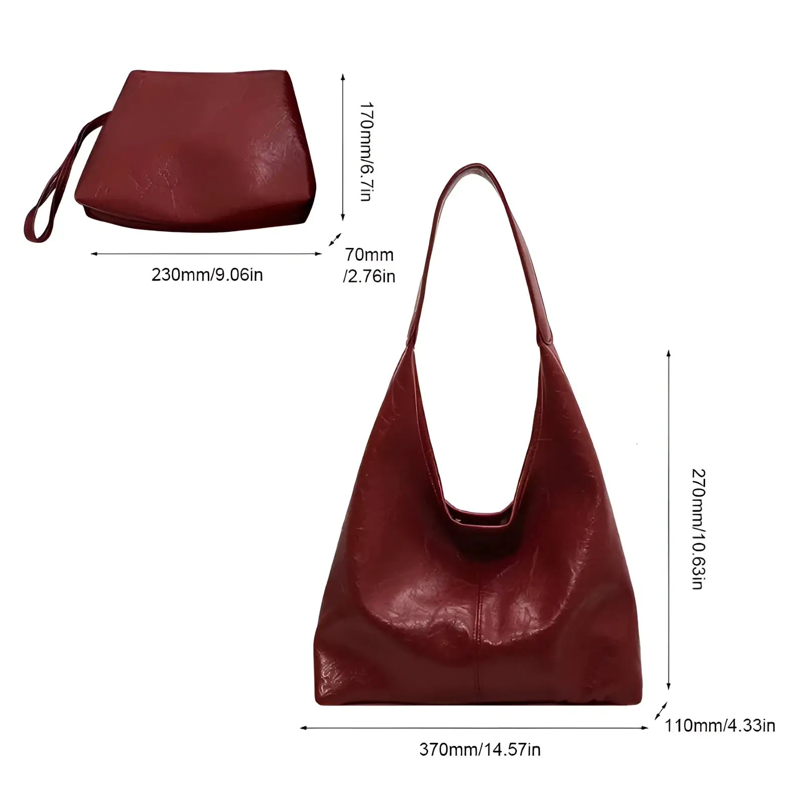 A rich burgundy vintage leather tote bag with large capacity and single shoulder strap for daily use