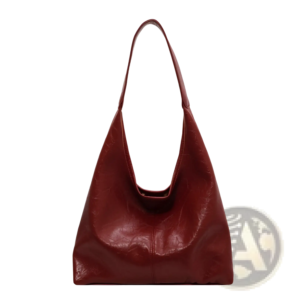 Vintage leather tote bag with large capacity burgundy hobo style soft textured leather and single shoulder strap
