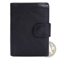 Black vintage leather wallet with minimalist design and visible stitching in slim cowhide bifold coin purse style