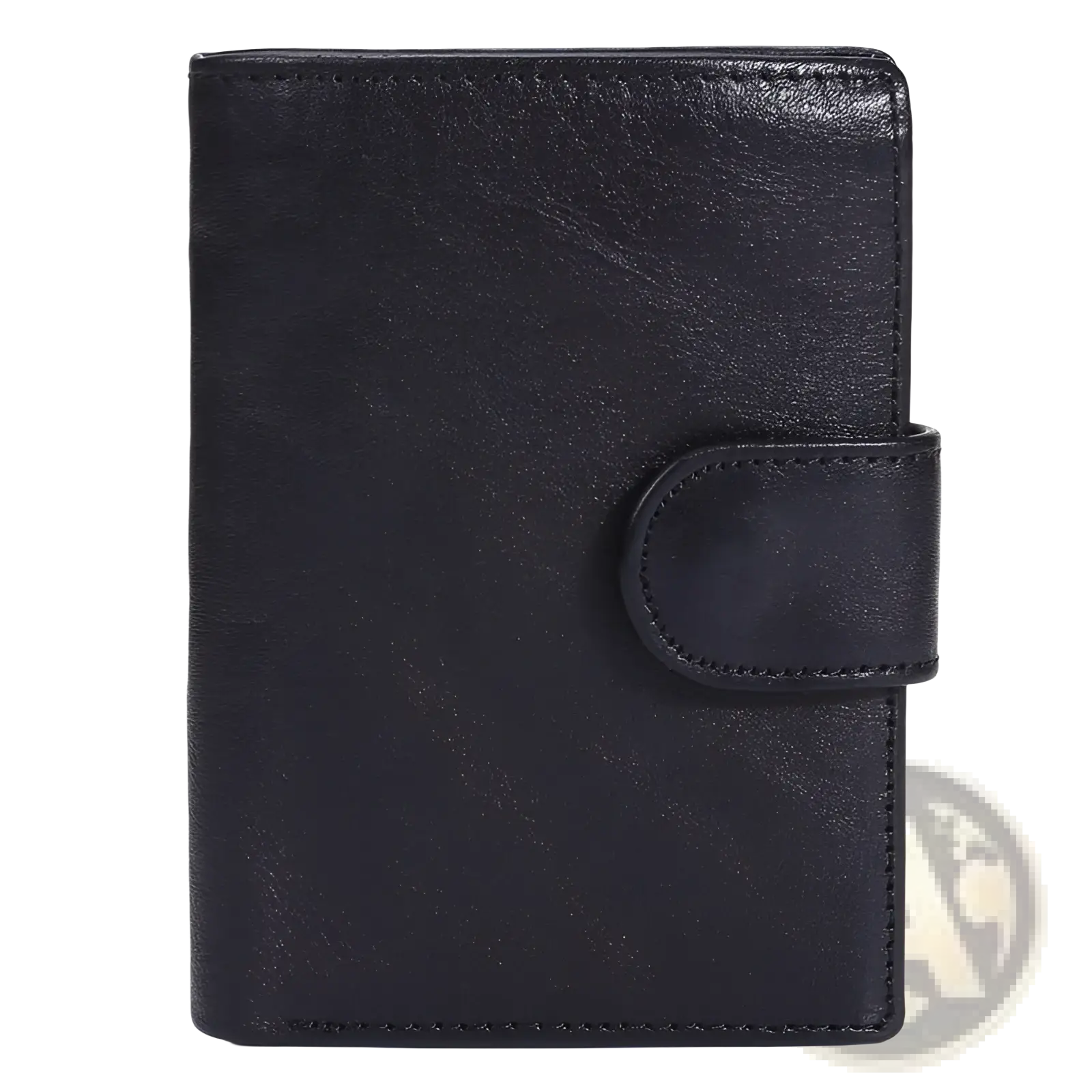 Black vintage leather wallet with minimalist design and visible stitching in slim cowhide bifold coin purse style