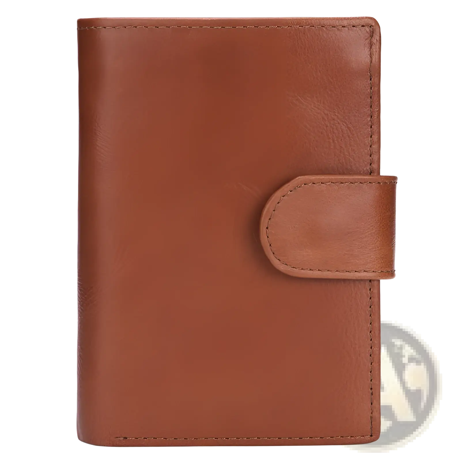 Vintage leather wallet slim cowhide bifold coin purse in brown with matching flap closure and visible stitching