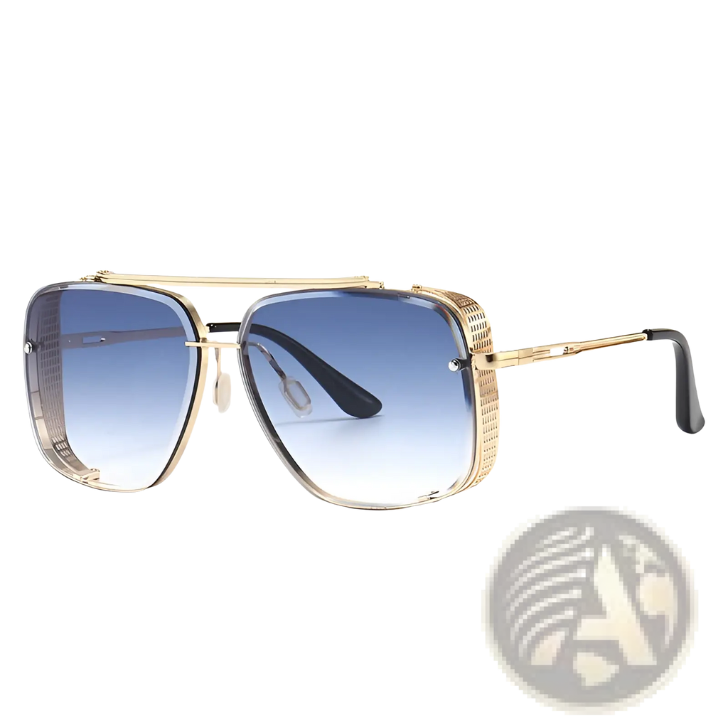 Vintage mesh aviator sunglasses with gold-toned textured metal frames and gradient blue uv400 lenses