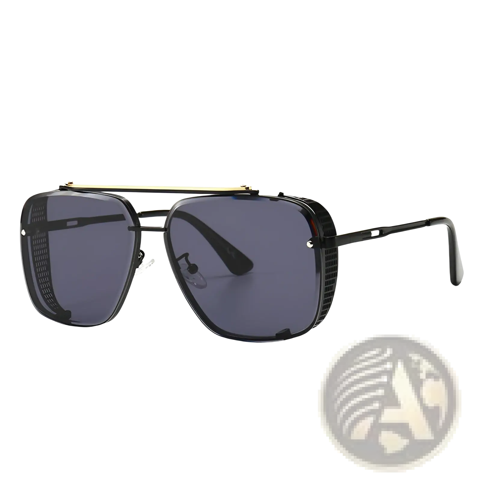 Black and gold vintage mesh aviator sunglasses with gradient lenses and uv400 protection in a textured frame design