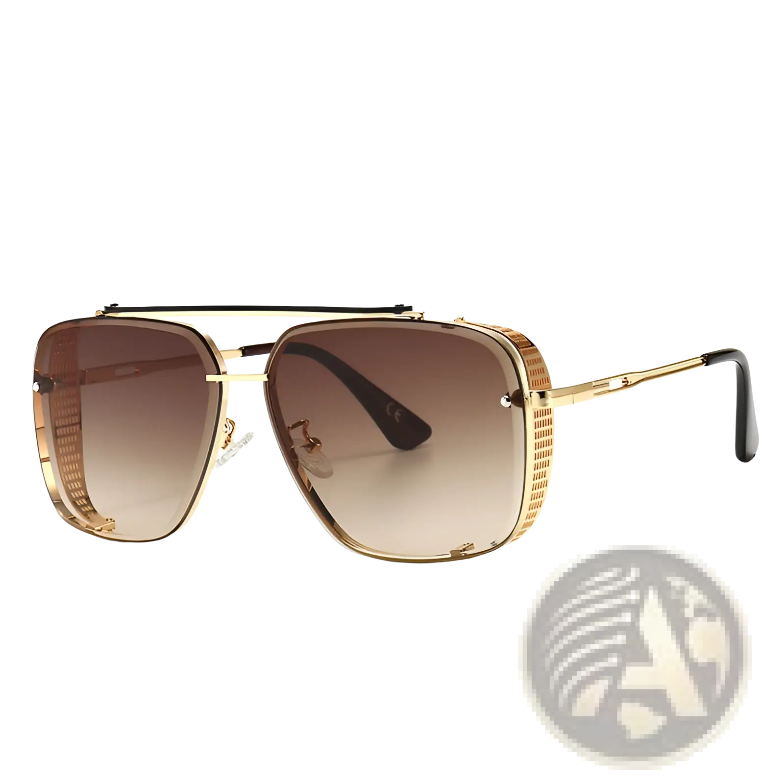 Gold-toned vintage mesh aviator sunglasses with gradient brown uv400 lenses and textured metallic frame