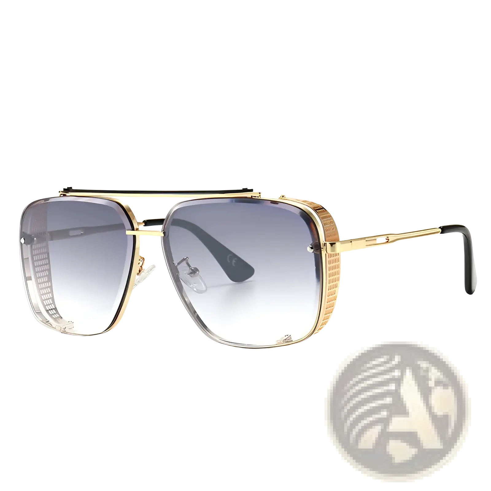 Gold-toned vintage mesh aviator sunglasses with gradient gray uv400 lenses and a textured metallic frame