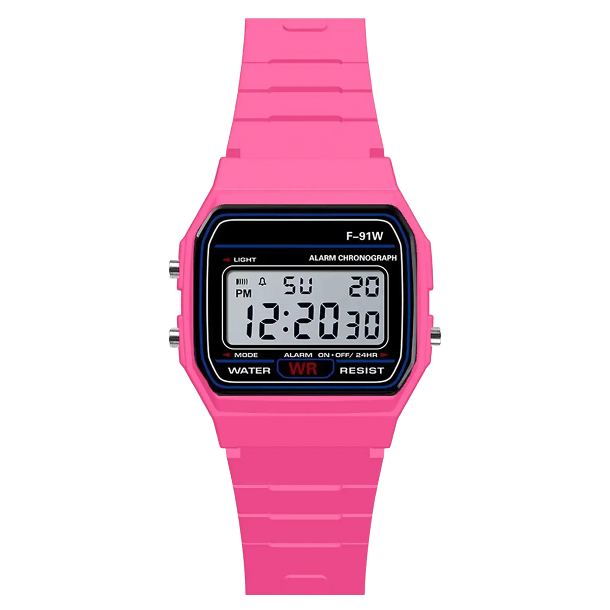 Bright pink men digital sport watch with rectangular face and matching silicone strap waterproof led military wristwatch