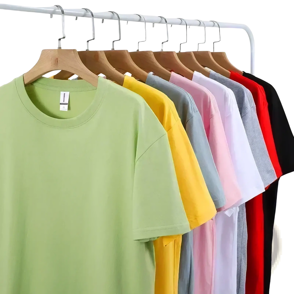 A soft mint green cotton vintage muscle car graphic t-shirt with classic crew neck and short sleeves on wooden hanger