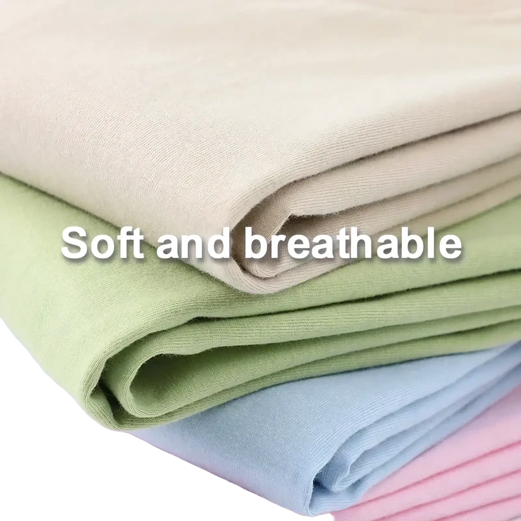 Stack of soft breathable pastel-colored knit fabrics in beige green blue and pink for vintage muscle car t-shirt design