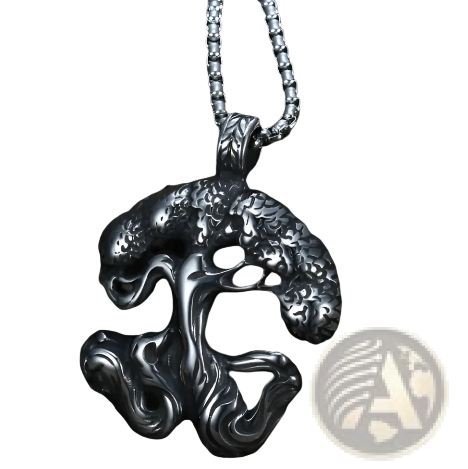 Silver tree of life vintage Nordic rune pendant with intricate texture and matching stainless steel Viking necklace chain