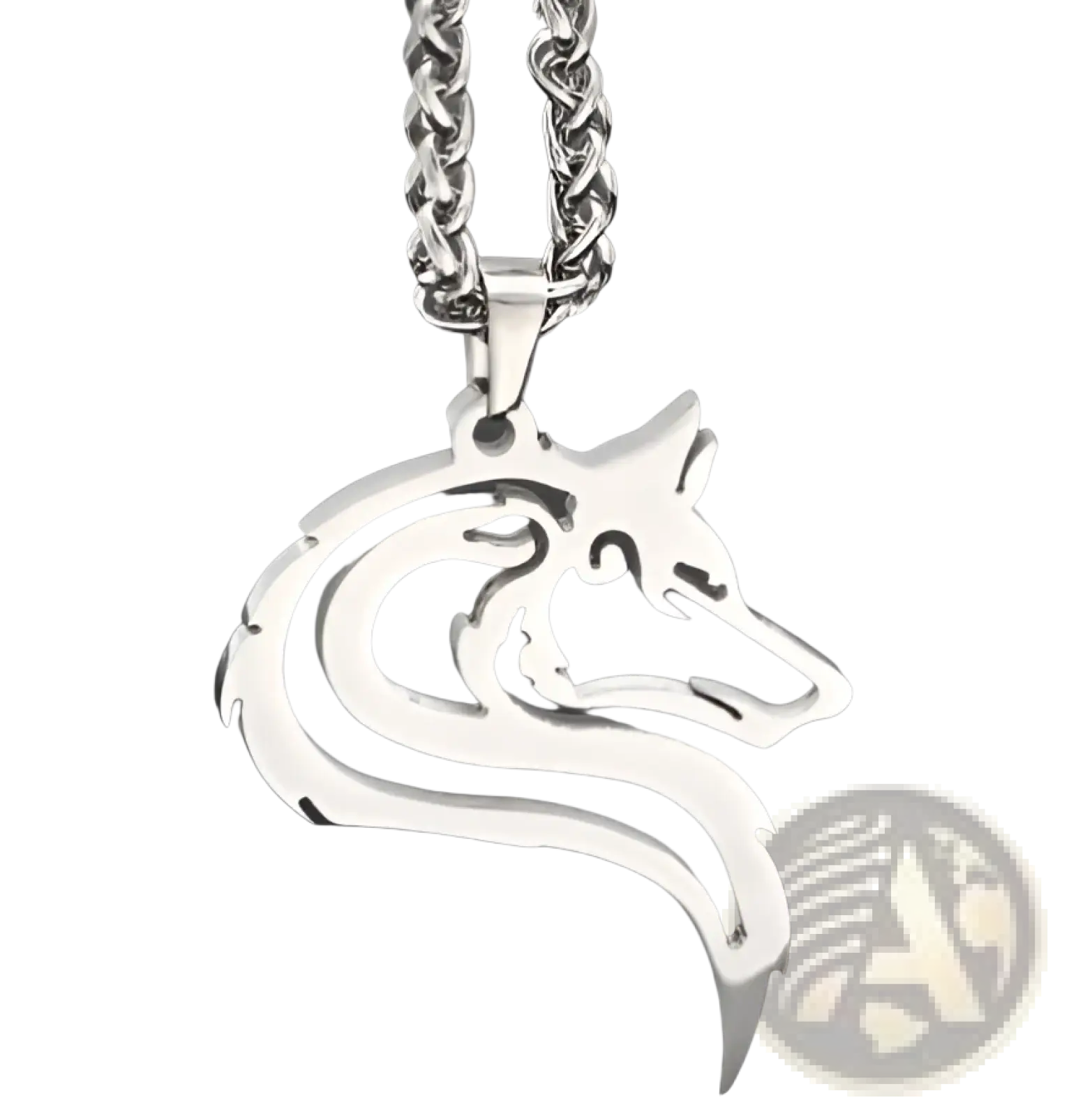 Silver wolf-shaped pendant with sleek cut-out design and polished finish vintage nordic rune stainless steel viking necklace