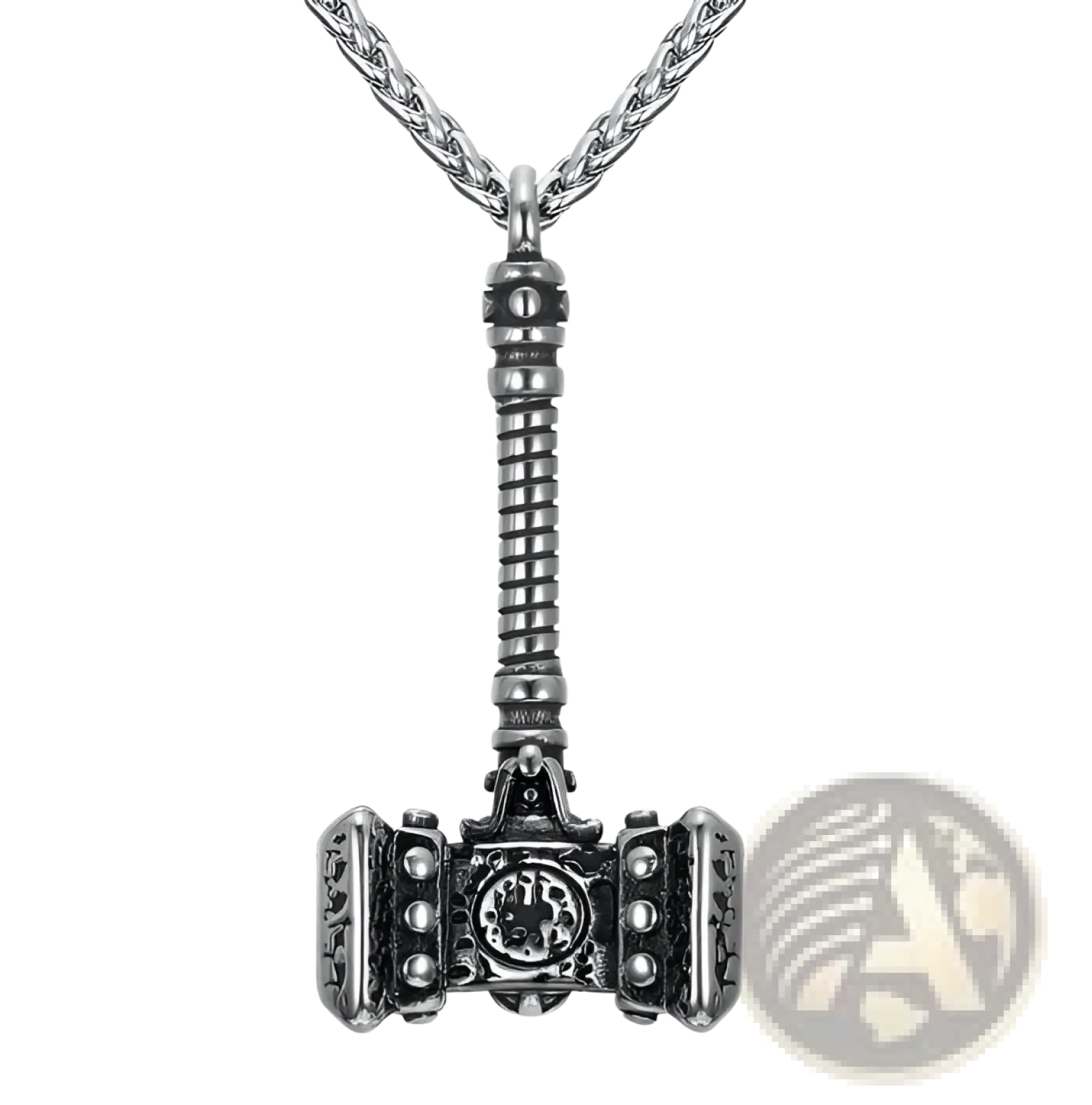 Silver-toned vintage nordic rune pendant stainless steel Viking necklace with intricate Norse detailing and braided chain