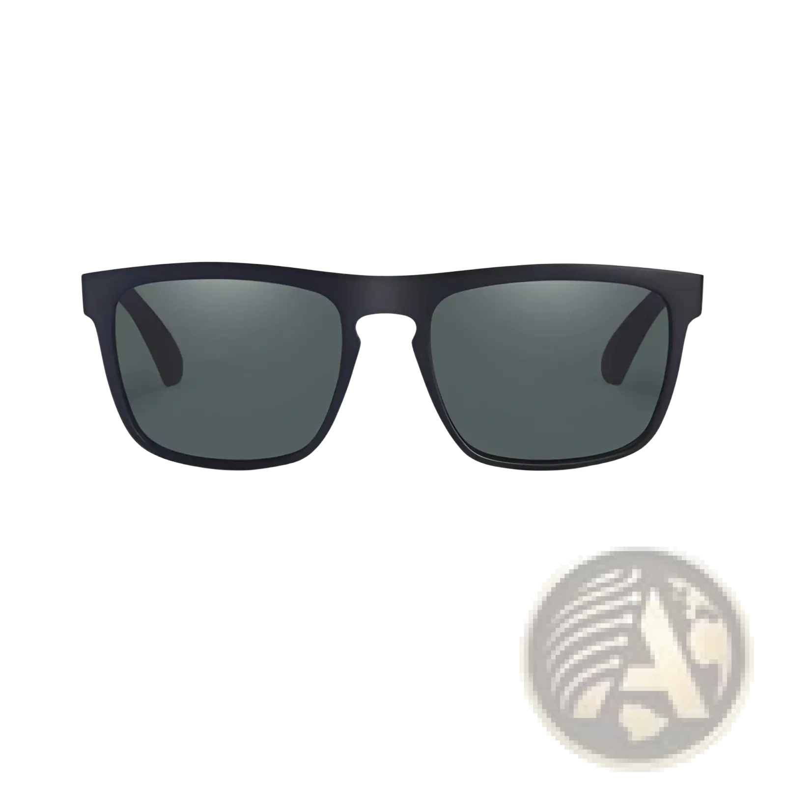 Black rectangular-framed vintage polarized square sunglasses with dark gray lenses and striped temples for sun protection