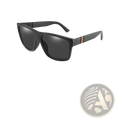 Vintage polarized square sunglasses with black frames dark gray lenses and textured temple arms with green red and white stripes