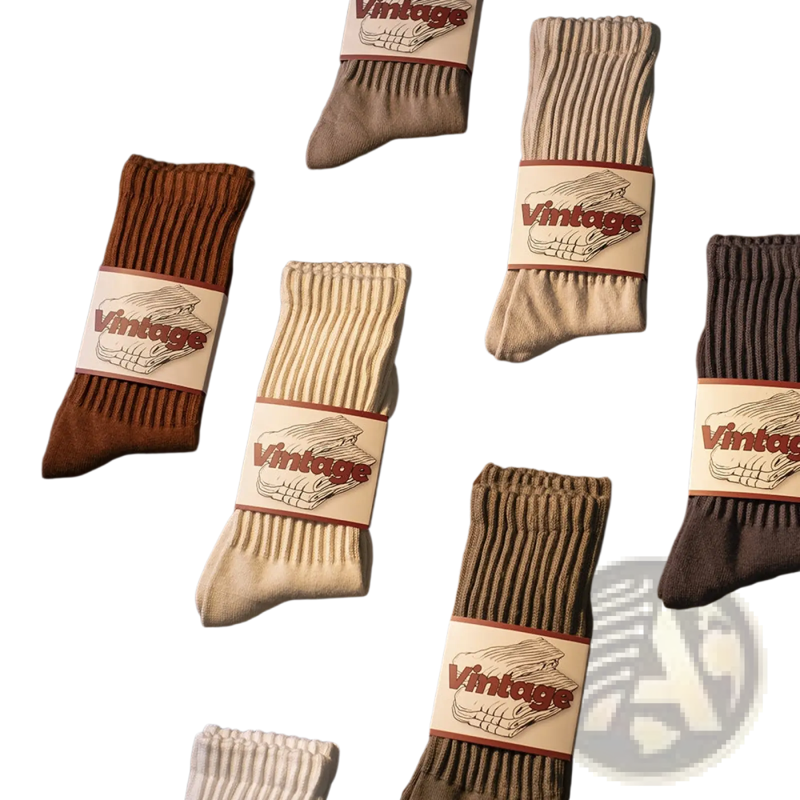 A collection of vintage ribbed cotton long socks for men in earthy beige brown and gray tones