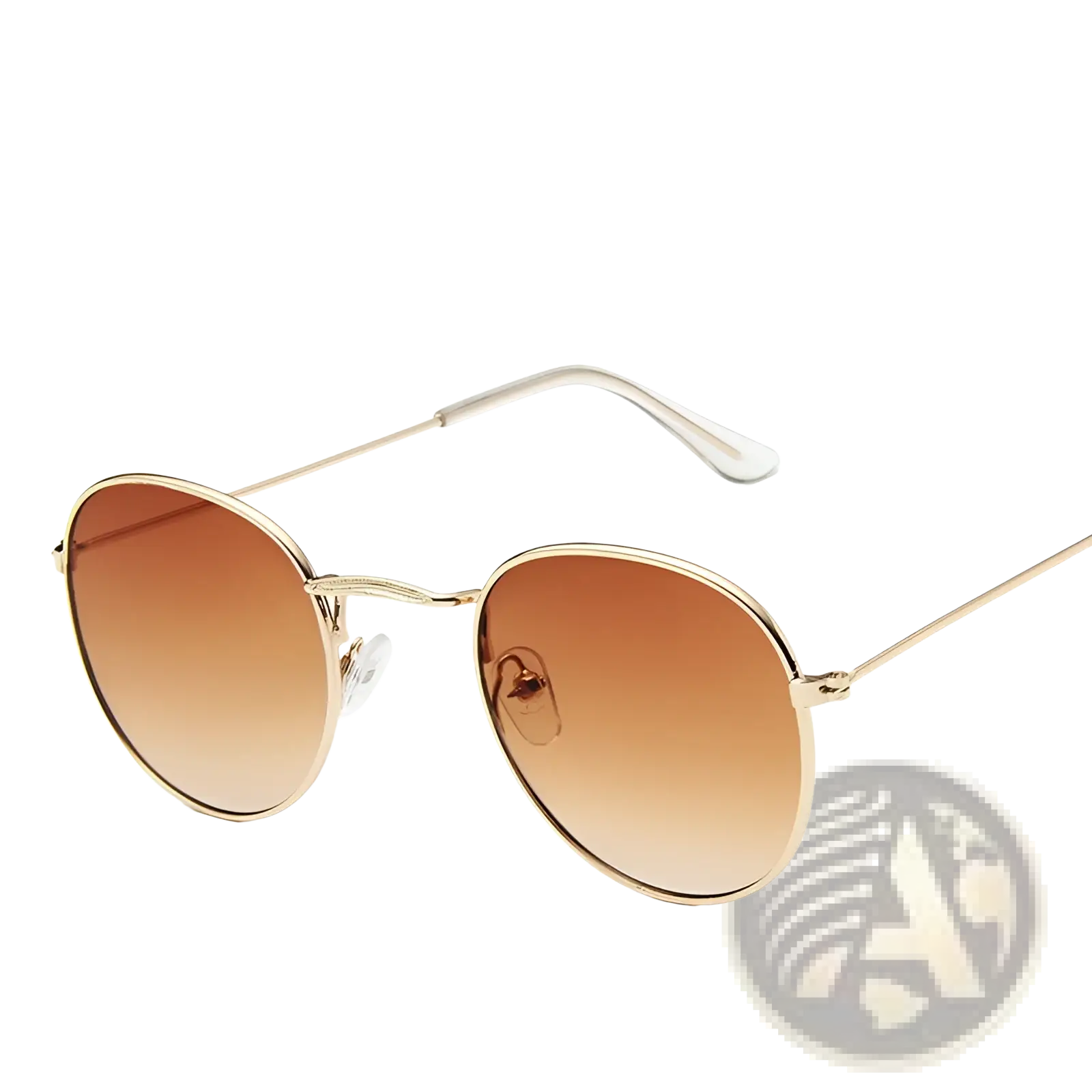 Vintage round metallic sunglasses with gold-toned frame and gradient brown lenses for stylish sun protection