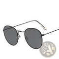 Vintage round metallic mirror lens sunglasses featuring black round frames dark gray lenses and metallic temple tips
