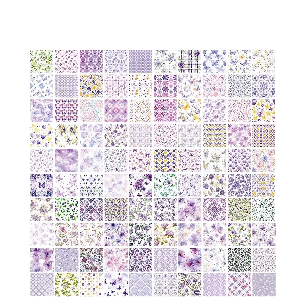 A collection of 100 delicate pastel-toned vintage scrapbooking paper stickers with floral and patterned designs