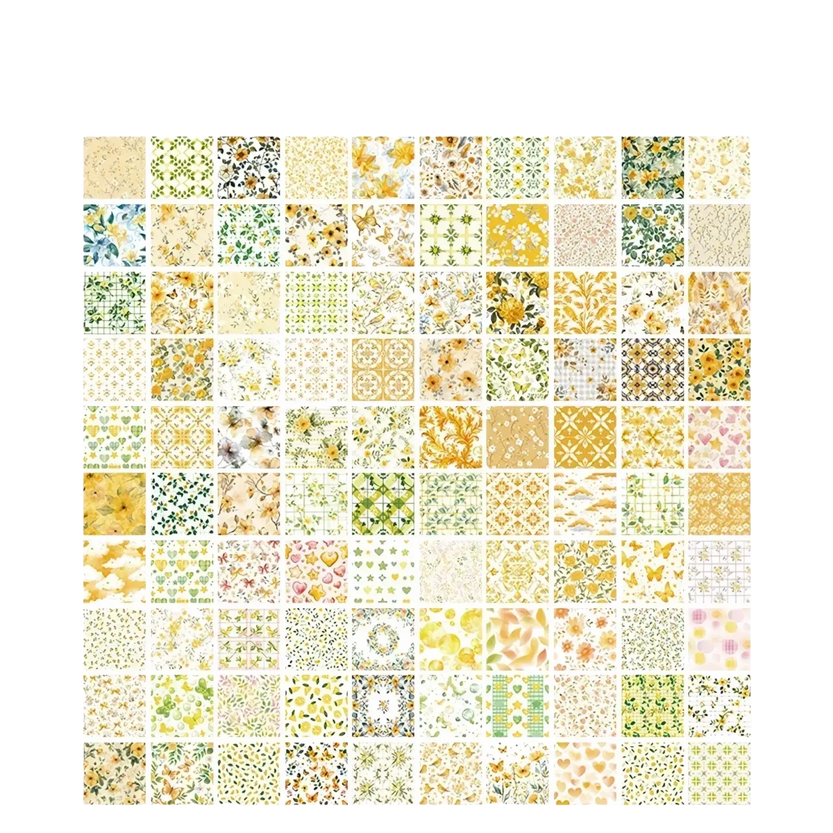 A collection of 100 pieces vintage scrapbooking washi tape with delicate floral botanical patterns in soft pastel hues