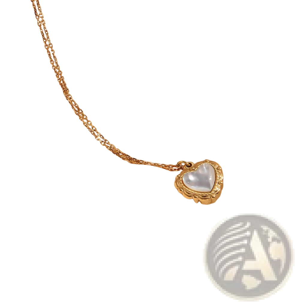 Vintage shell heart pendant 18k gold plated necklace with mother-of-pearl interior and scalloped edges