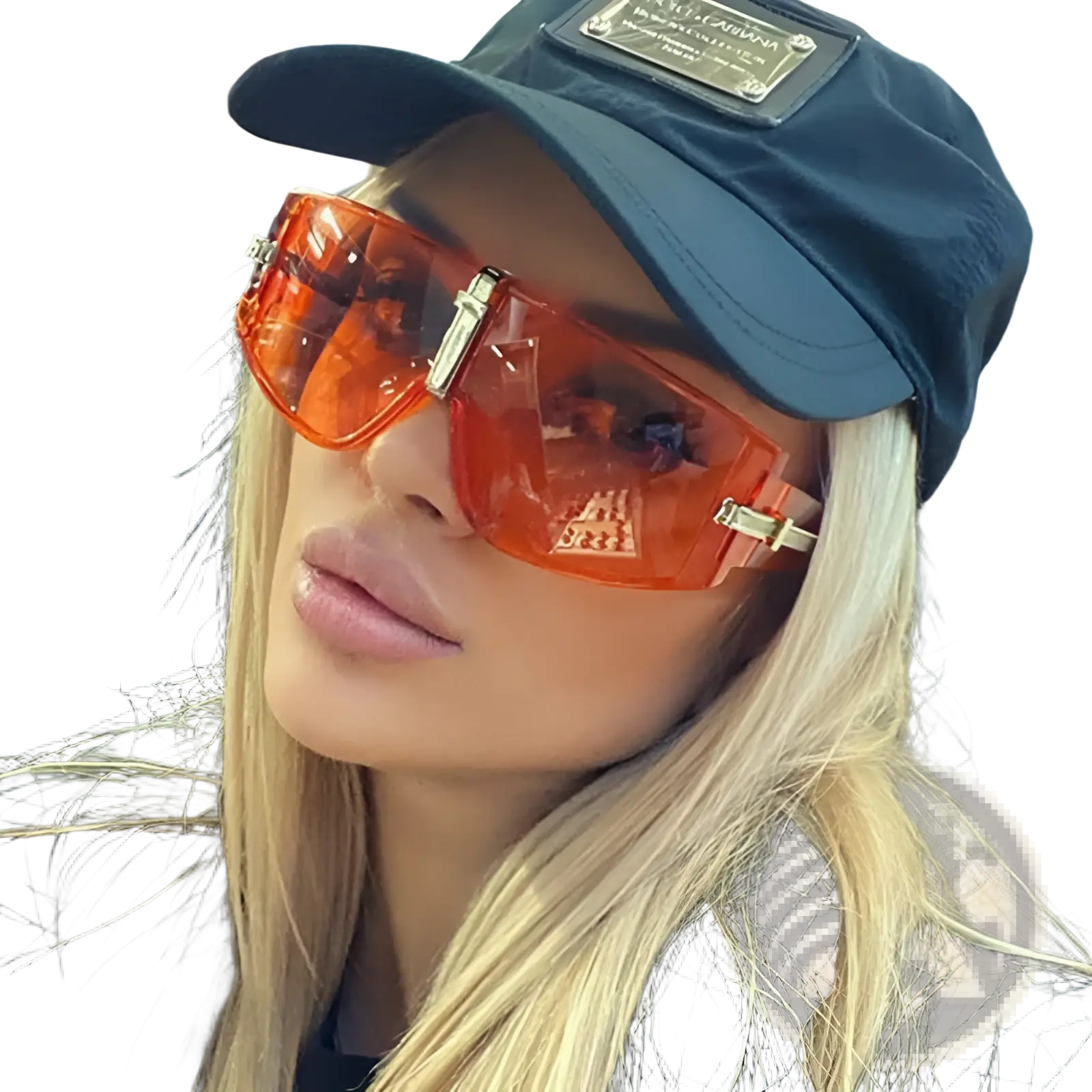 Vintage shield uv400 futuristic oversized sunglasses with orange translucent lenses and metallic gold-tone frames