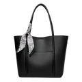 Black pebbled leather vintage shoulder bag large soft leather tote with patterned scarf tied to one handle