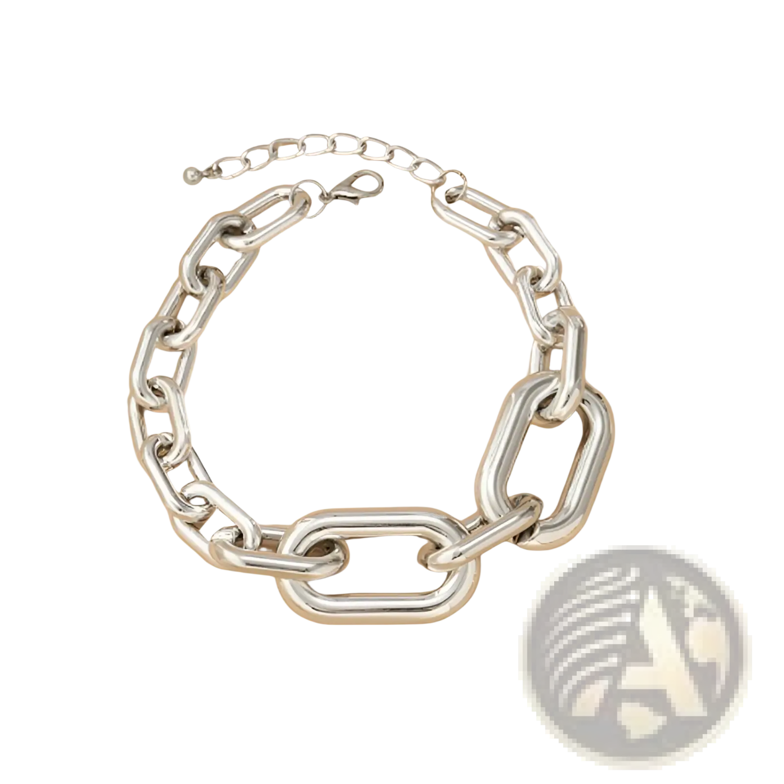 Vintage silver chunky link chain choker necklace with bold silver-toned interlocking oval links and sleek clasp