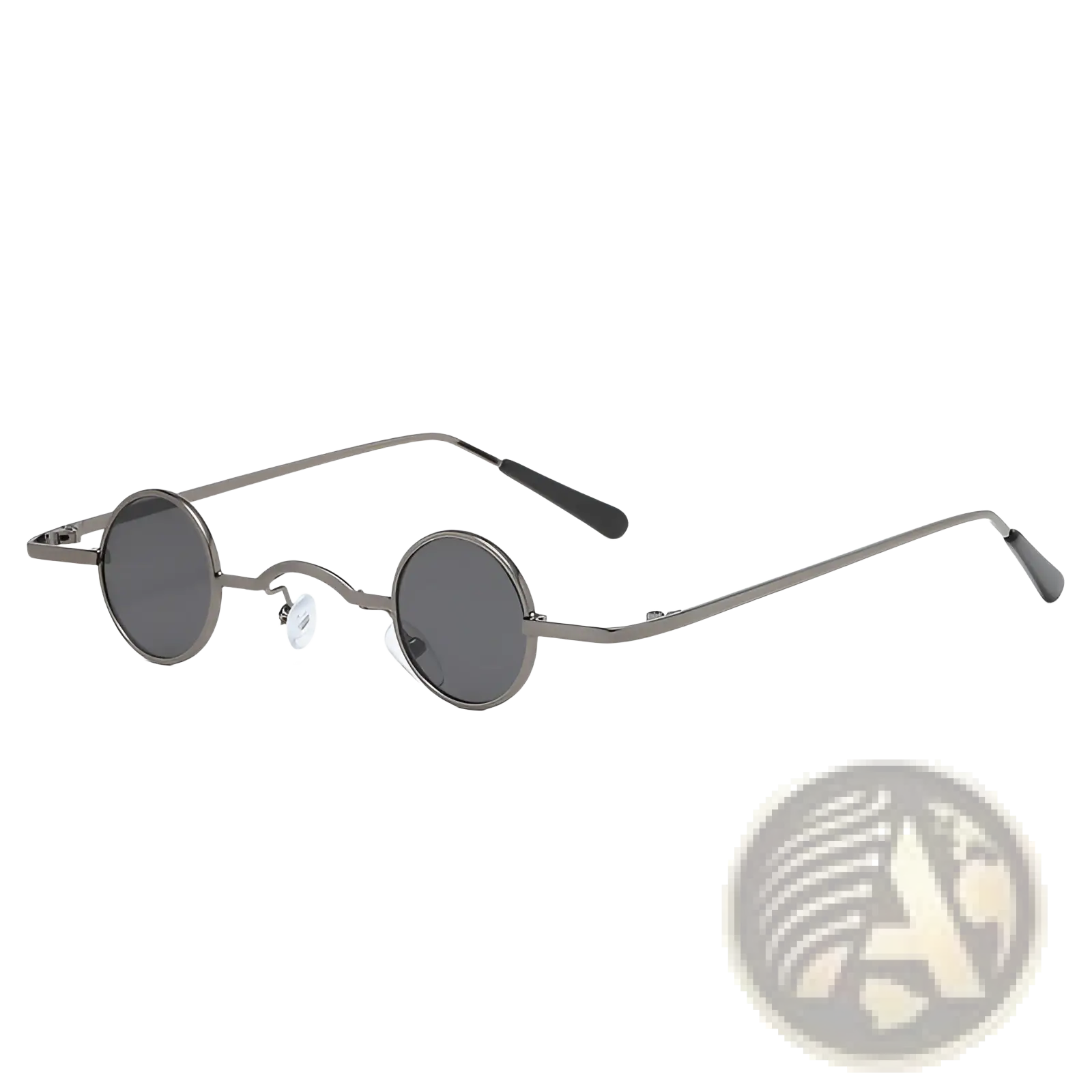 Vintage small round metal sunglasses in dark gray with sleek metallic frame black temple tips and uv400 protection