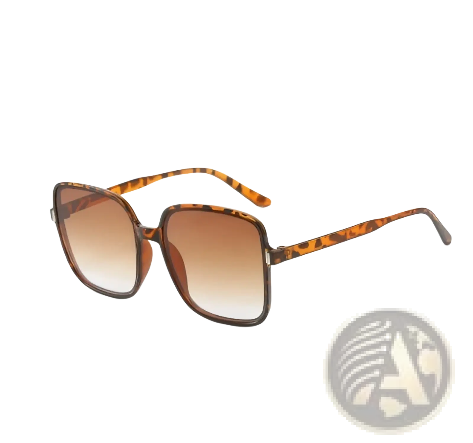 Vintage square sunglasses with leopard print frame and gradient brown lenses offering uv protection