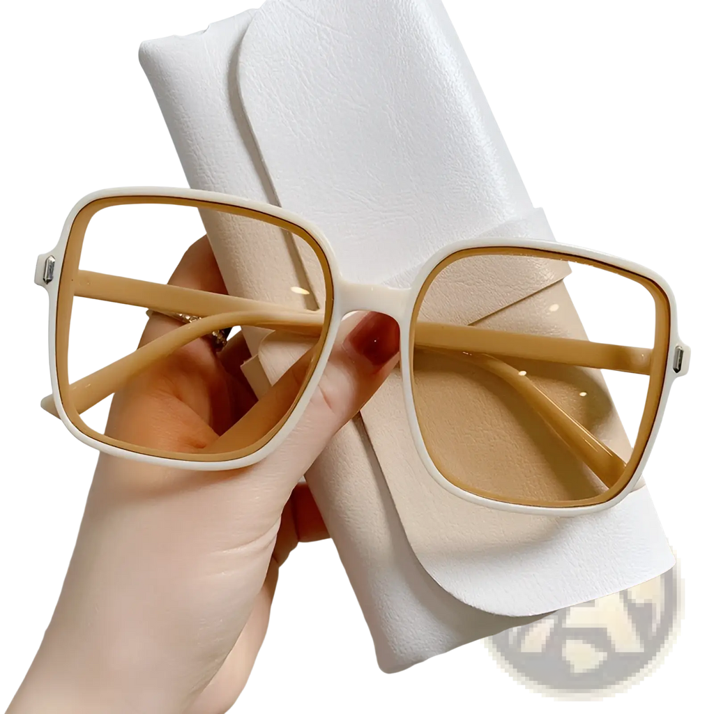 White-framed vintage square sunglasses with tan gradient lenses offering uv protection and modern fashion design