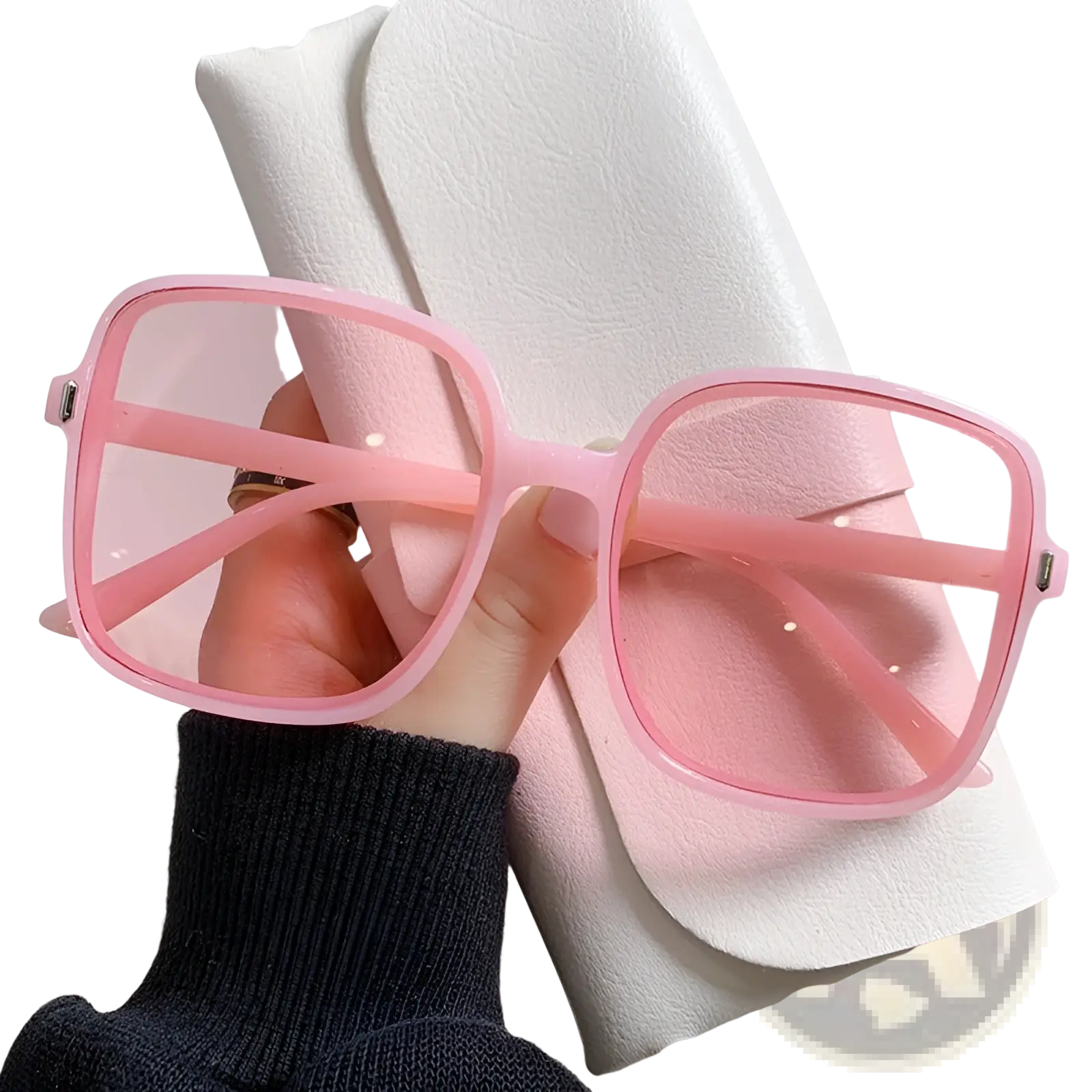 Vintage square gradient uv protection fashion sunglasses with pink matte square frames and translucent lenses
