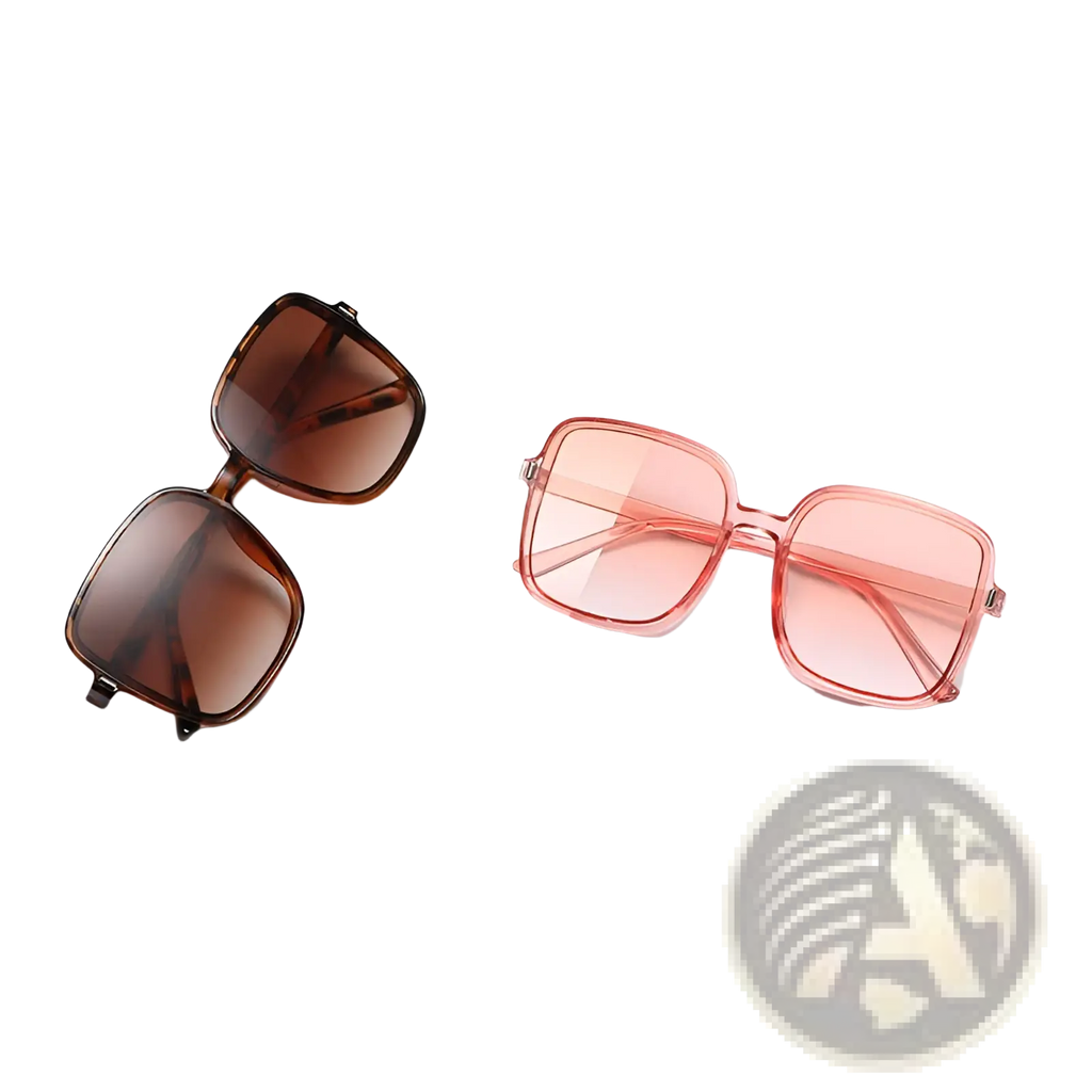 A pair of vintage square gradient UV protection fashion sunglasses in tortoiseshell and translucent pink frames