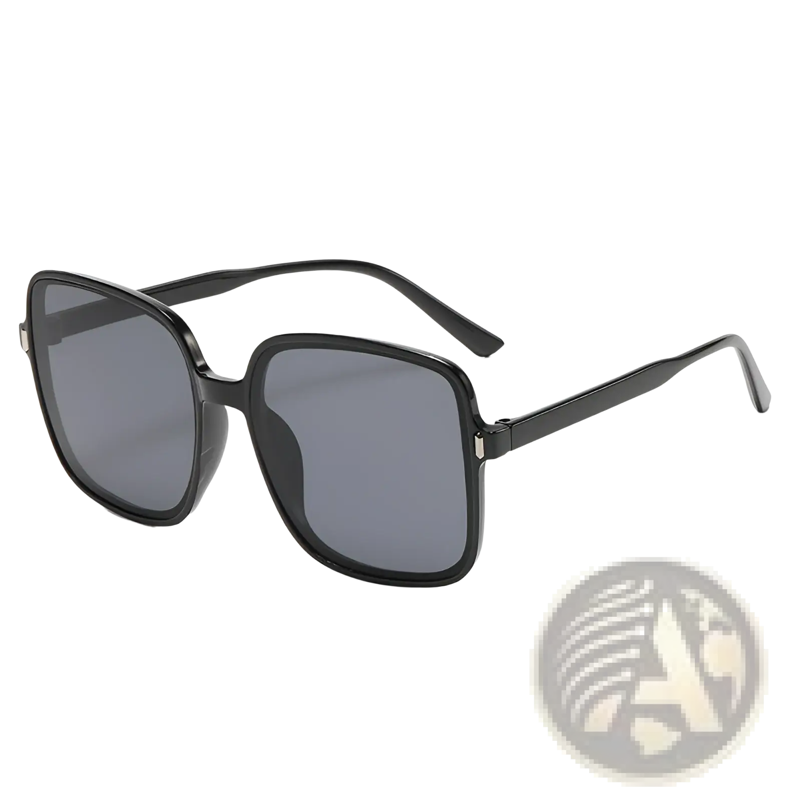 Black square-framed vintage fashion sunglasses with dark gray gradient lenses offering uv protection