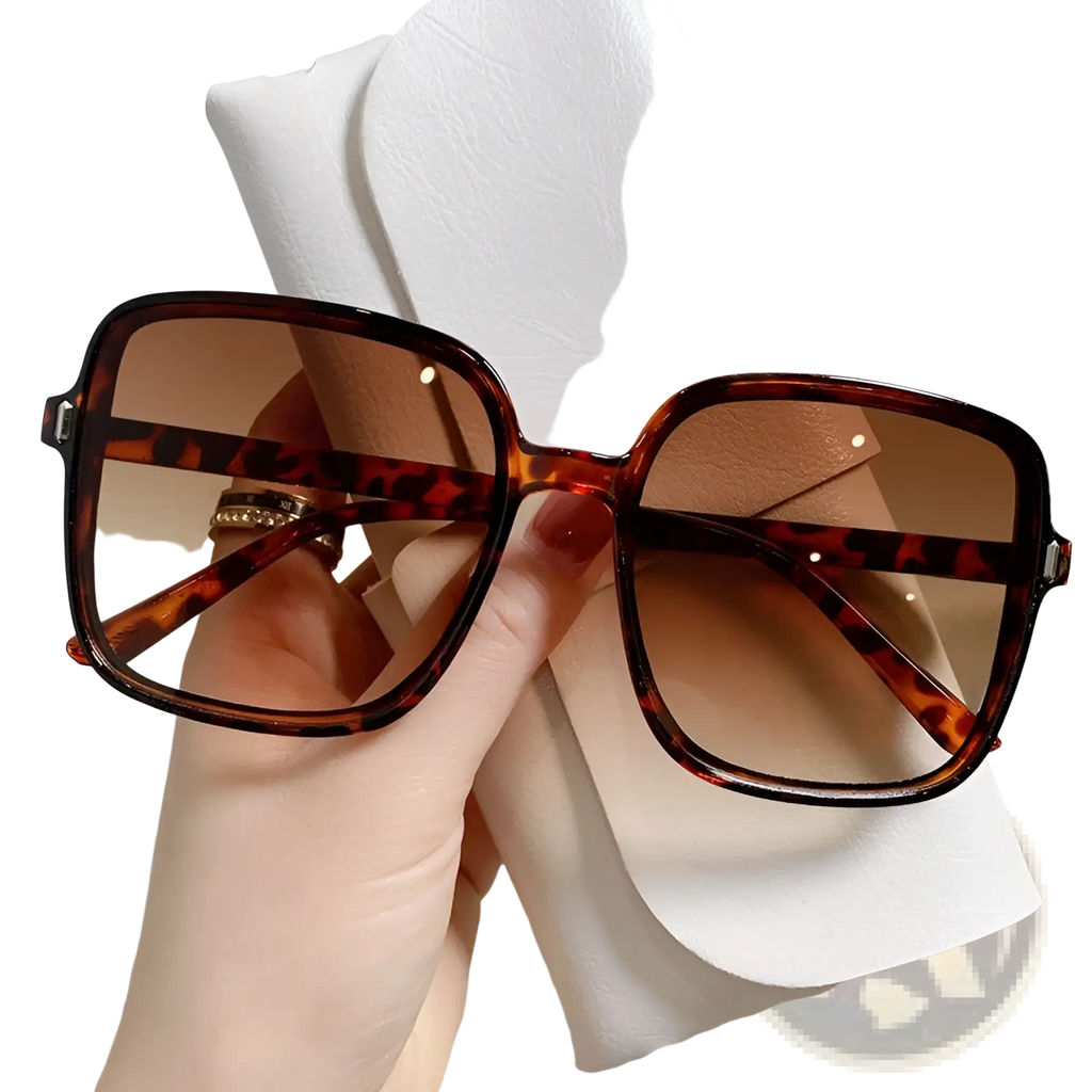 Vintage square tortoiseshell sunglasses with gradient brown lenses offering uv protection and fashionable style