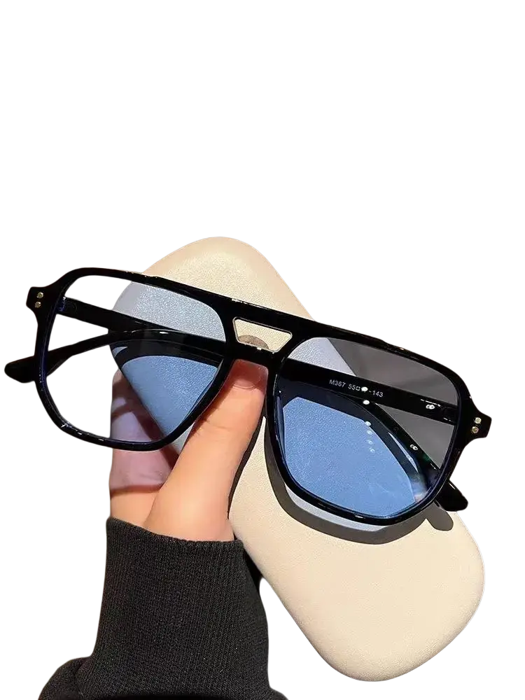 Black-framed vintage square sunglasses with blue-tinted uv400 lenses for unisex modern style and sun protection