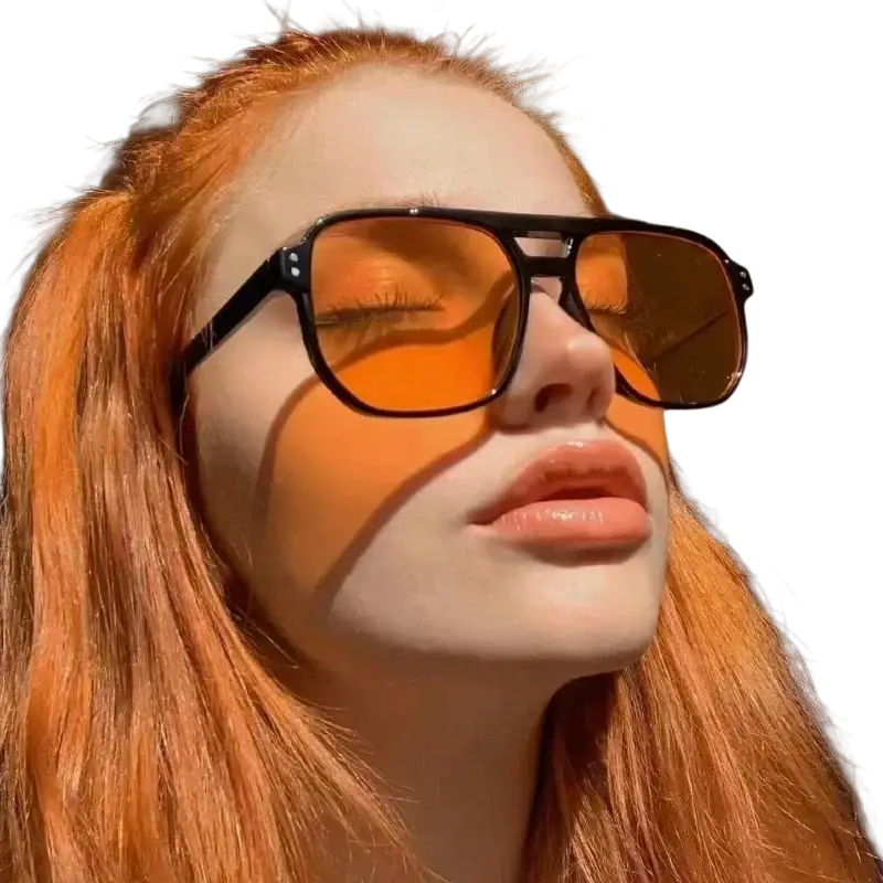 Vintage square sunglasses with uv400 protection featuring black frames and vibrant orange lenses for unisex use