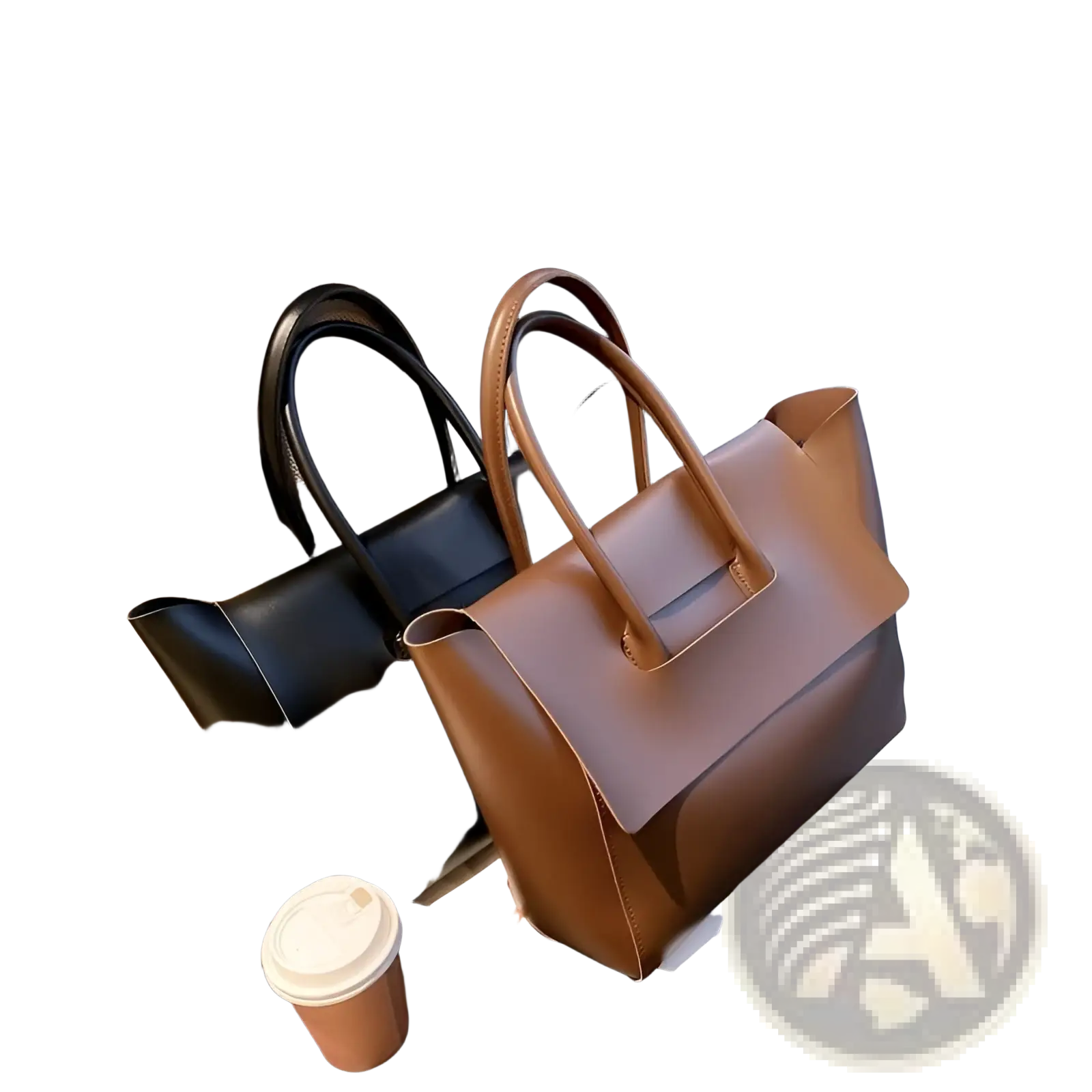 Vintage structured leather tote bag in brown with a structured design and matching top handles for everyday use