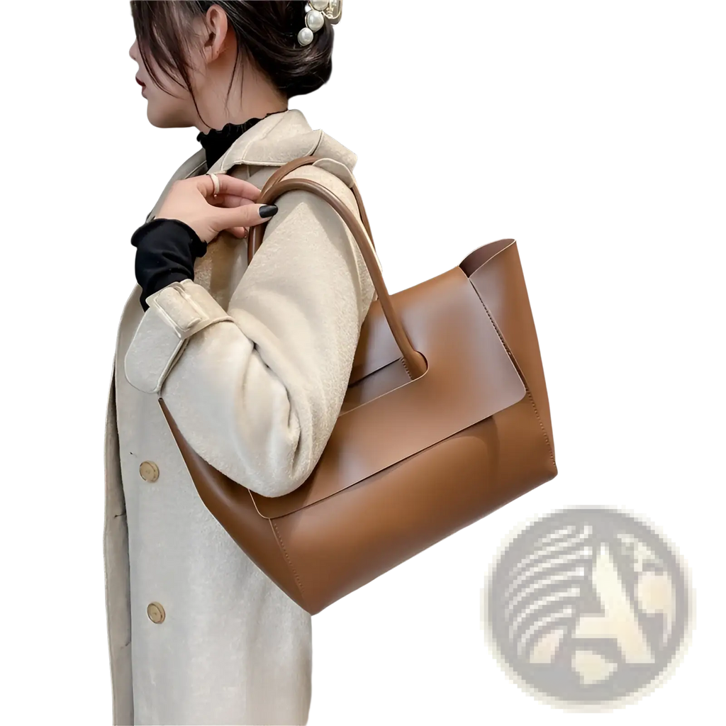 Brown leather vintage structured tote bag with top handles and a sturdy design for everyday use