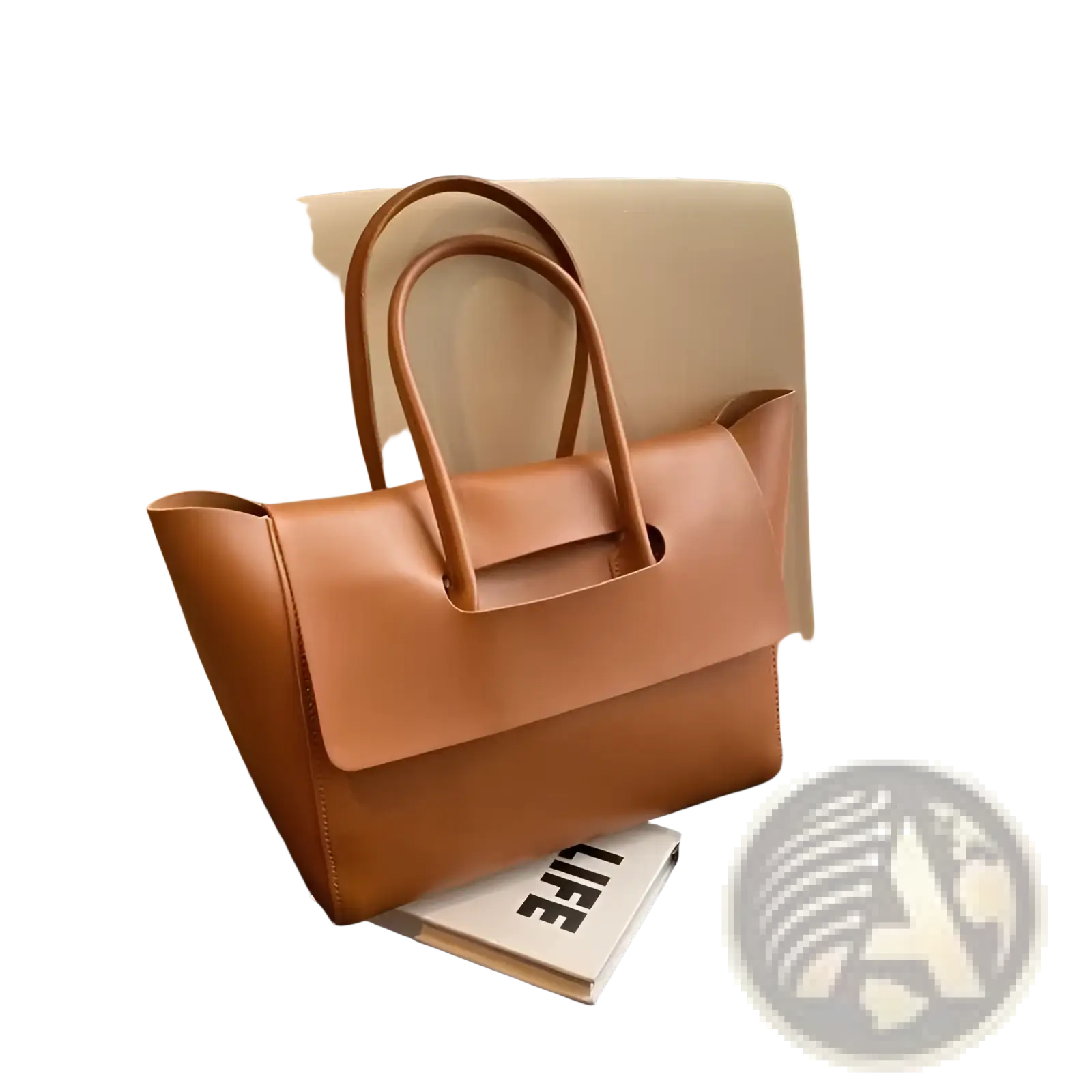 Vintage structured leather tote bag in tan with top handles and minimalist design for elegant everyday use