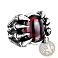 Vintage titanium steel claw ring with a silver finish and a prominent red zircon gemstone set in the center