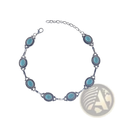 Silver-toned vintage turquoise silver ornate boho anklet with seven oval turquoise stones in darkened metal bezels