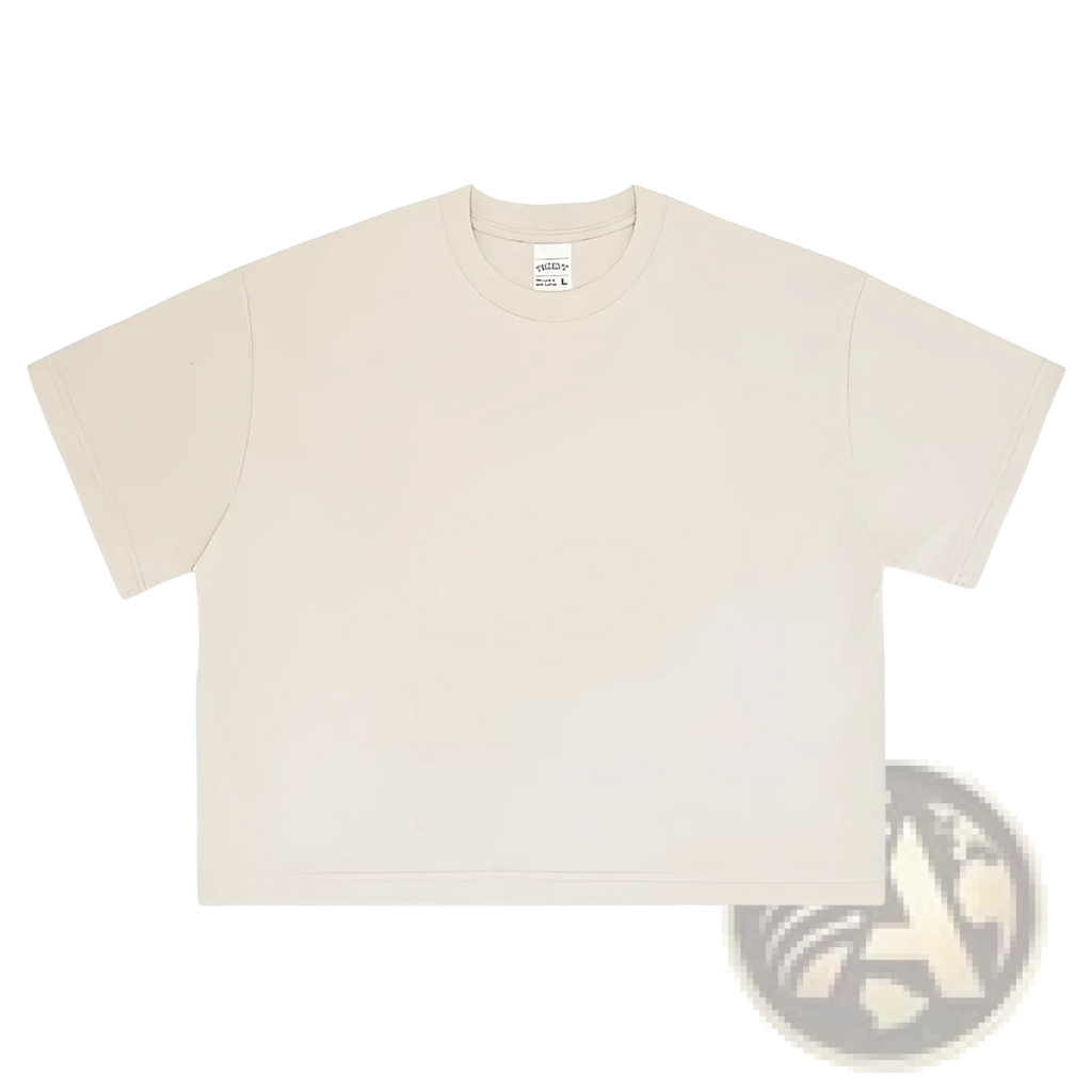 Beige vintage washed cropped cotton t-shirt with short sleeves and minimalist crewneck design