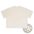 Beige vintage washed cropped cotton t-shirt with short sleeves and minimalist crewneck design