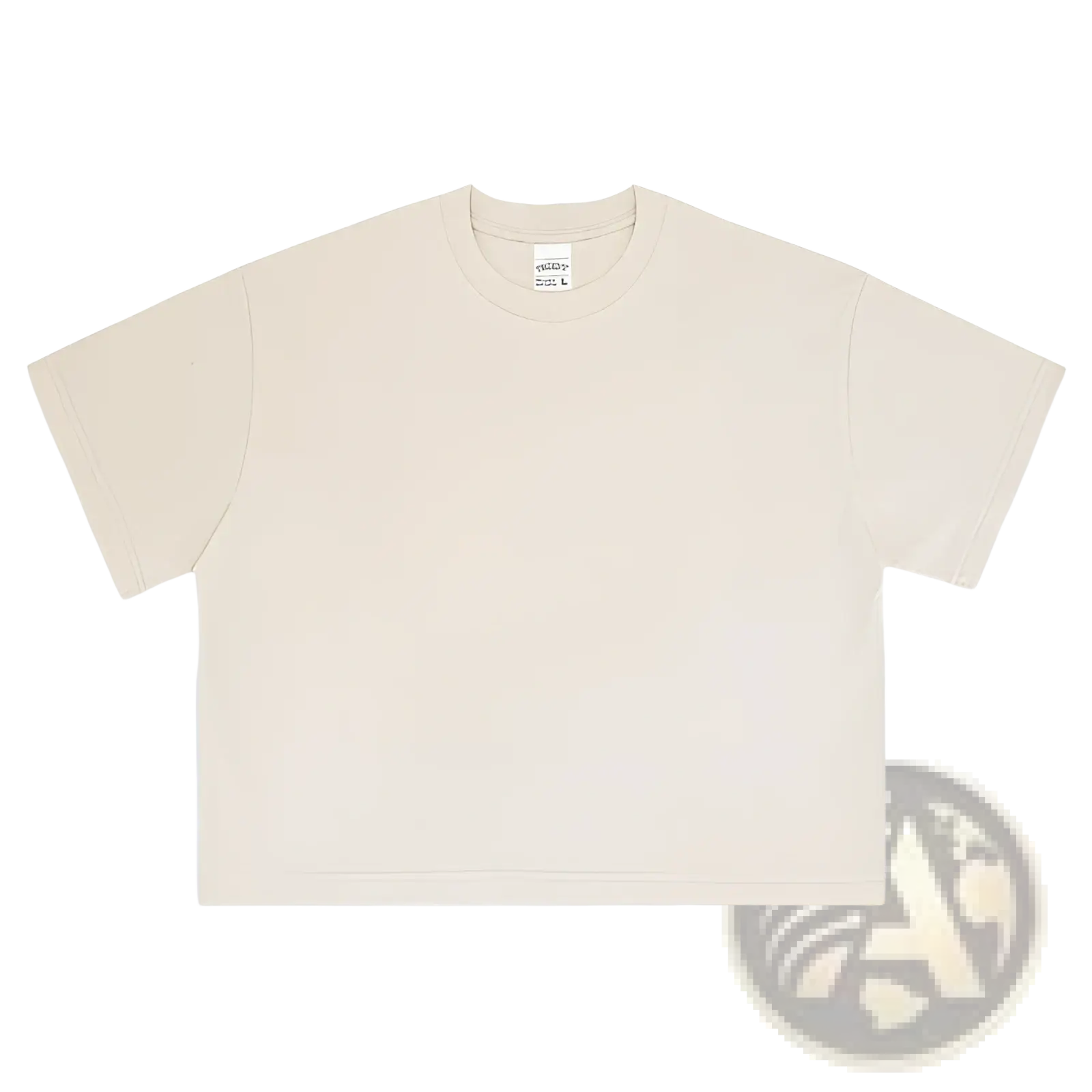 Beige vintage washed cropped cotton t-shirt with short sleeves and minimalist crewneck design