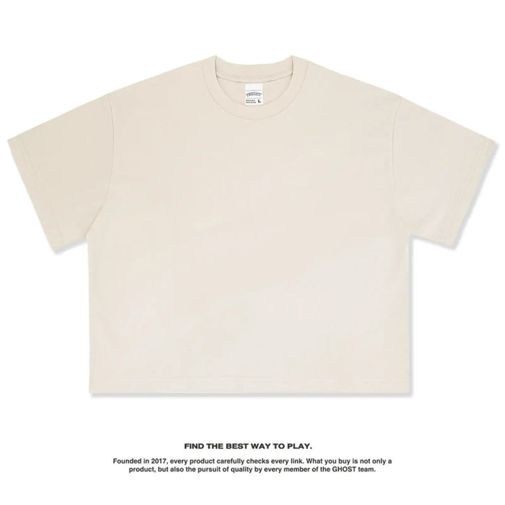Beige vintage washed cropped cotton t-shirt with short sleeves and minimalist crewneck design