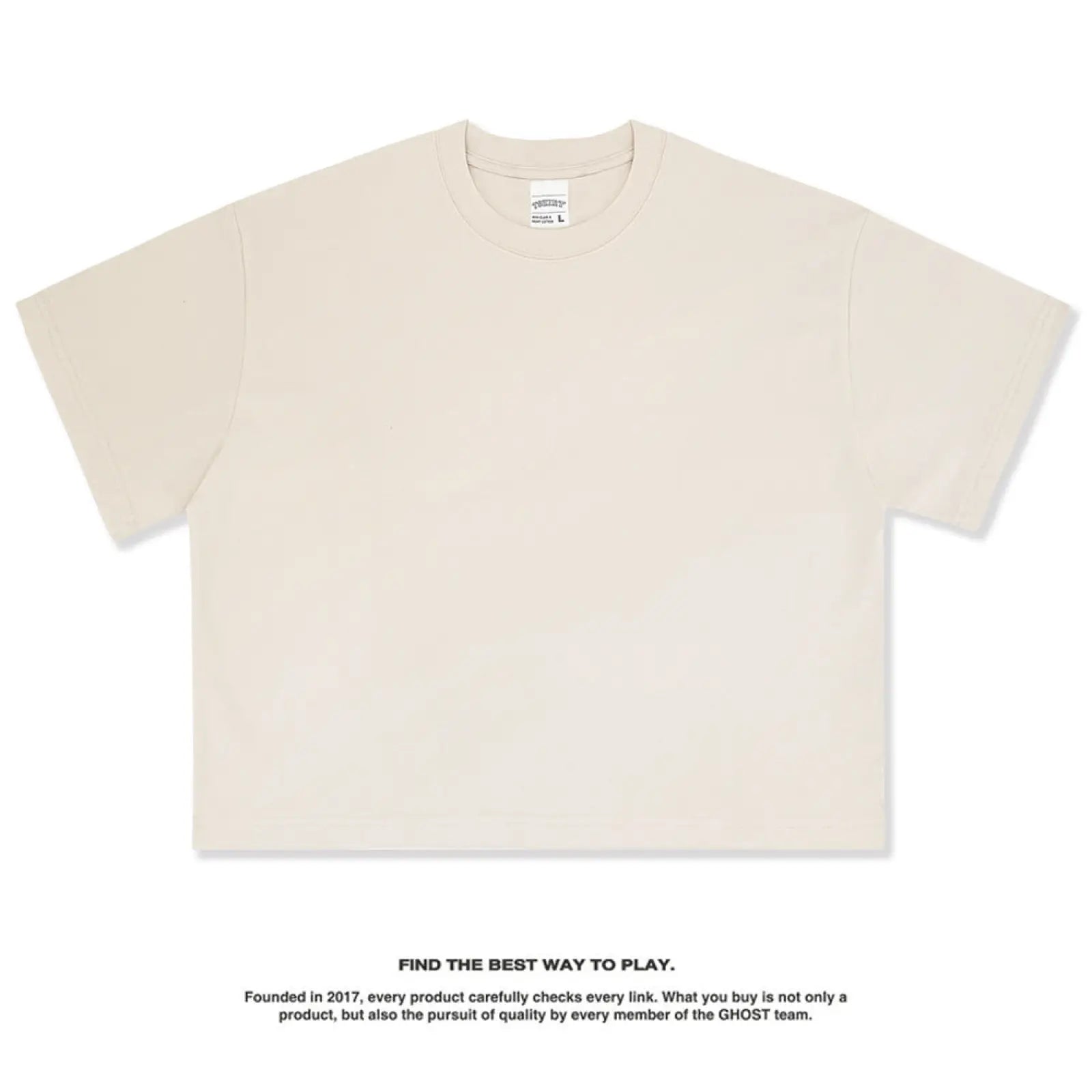 Beige vintage washed cropped cotton t-shirt with short sleeves and minimalist crewneck design