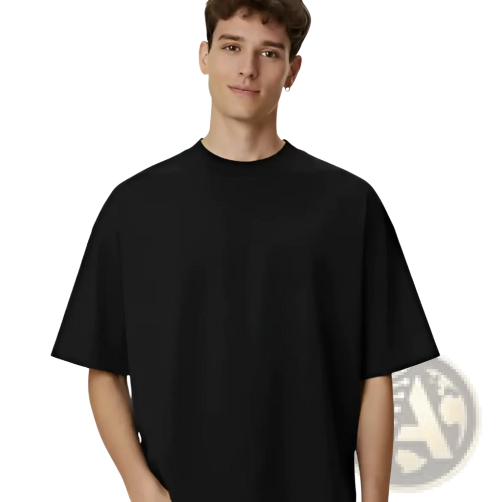 Black oversized crew-neck vintage washed cropped cotton t-shirt with short sleeves for casual wear
